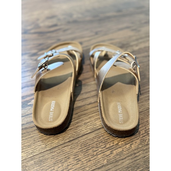 Steve Madden Kids Rose Gold Double Strap Buckle Cork Footbed Sandals Size 5 - Picture 4 of 6